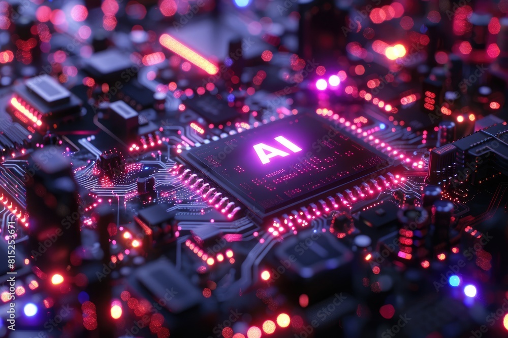 Poster artificial intelligence (ai) concept, abstract ai processor and quantum computer background.