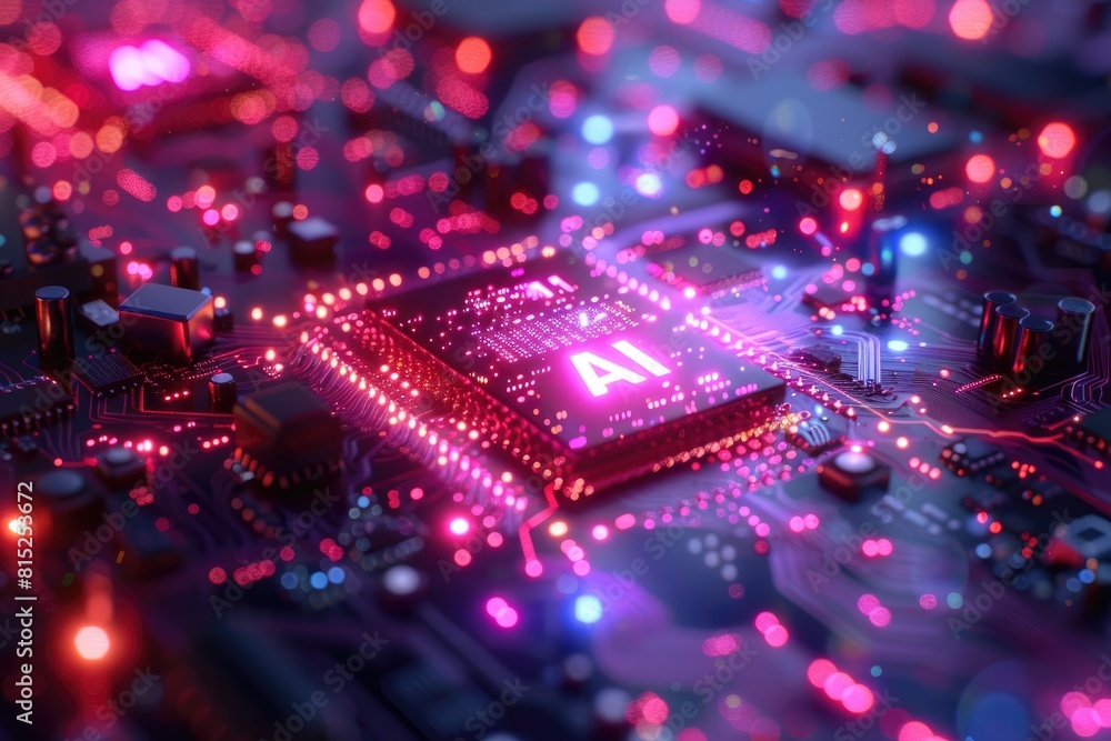 Poster artificial intelligence (ai) concept, abstract ai processor and quantum computer background.