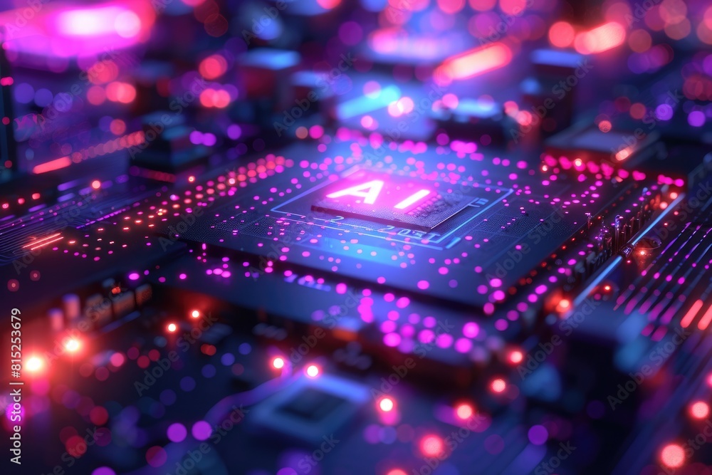 Poster artificial intelligence (ai) concept, abstract ai processor and quantum computer background.