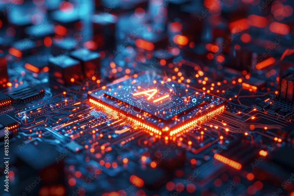 Poster artificial intelligence (ai) concept, abstract ai processor and quantum computer background.