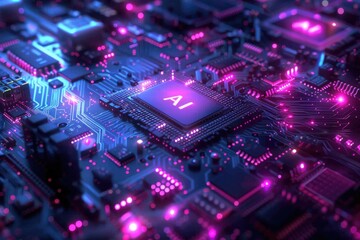 Fototapeta premium Artificial Intelligence (AI) concept, Abstract AI processor and quantum computer background.