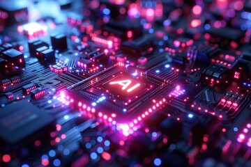 Obraz premium Artificial Intelligence (AI) concept, Abstract AI processor and quantum computer background.