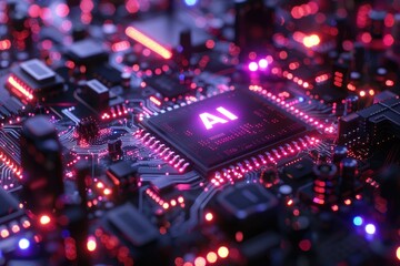 Obraz premium Artificial Intelligence (AI) concept, Abstract AI processor and quantum computer background.