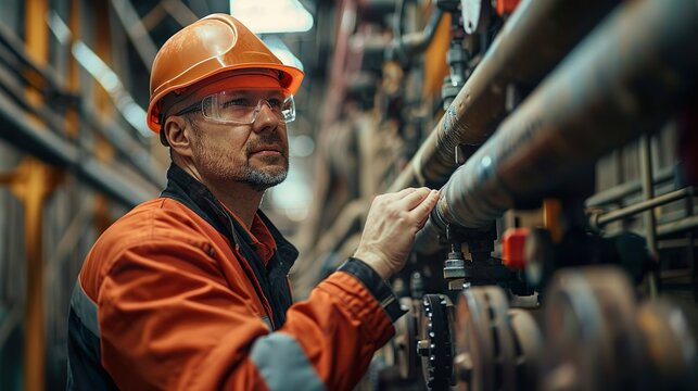 An engineer inspecting a wall of industrial pipes made with Ai generative technology