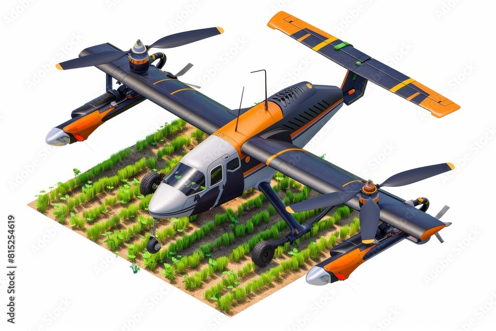 Poster automated farm operations integrate smart tech for crop sampling, employing drones for efficient far