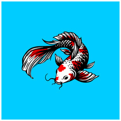 japan koi fish swim drawing vector art