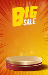 big sale discount portait template banner with blank space 3d podium for social media feed product sale with abstract gradient red and orange background design14