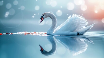 Fototapeta premium Graceful swan glides on serene waters