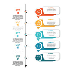 Business process infographic template. Five colourful graphic with numbers 5 steps. Vector illustration graphic design