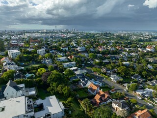 View of Newmarket and downtown Auckland from Mt Hobson, Auckland, New Zealand.