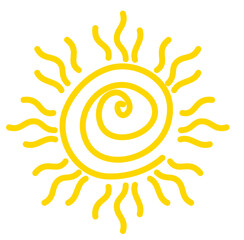 Yellow Doodle Sun Hand drawn Vector 