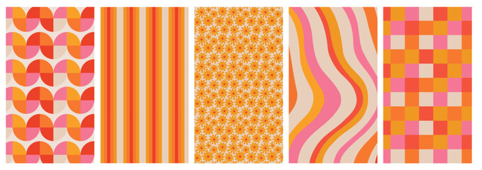 retro patterns orange pink yellow vertical phone wallpapers 