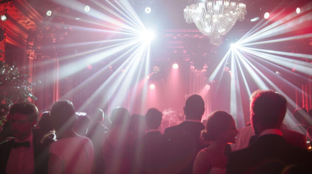 Graduates celebrating under elegant lighting at a formal party