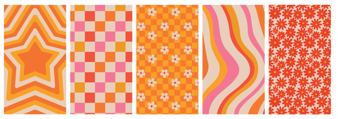 retro patterns orange pink yellow vertical phone wallpapers 