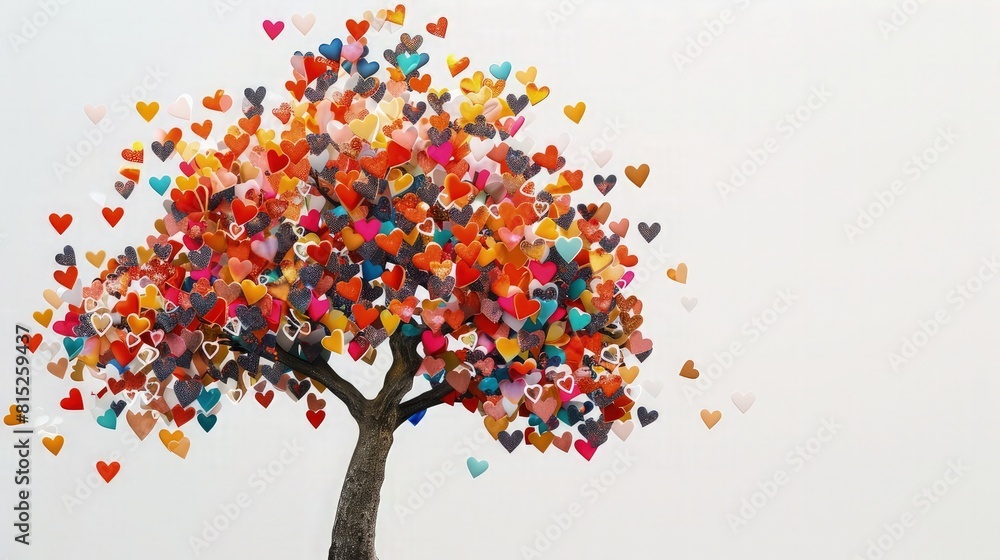 Poster a whimsical background featuring a willow tree with branches and leaves forming a delicate heart sha