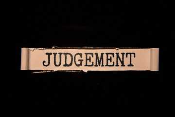judgement word written on wood block. judgement text on table, concept.