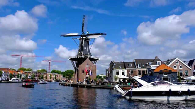 Windmill De Adriaan in the city of Haarlem, Netherlands.