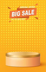 special offer big sale discount portait template banner with blank space 3d podium for social media feed product sale with abstract gradient yellow background design12