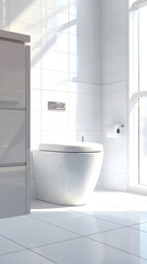 Modern White Porcelain Bathroom Furnishings Illuminated in Daylight