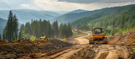 Clearing pine forest land for roads to the mountains, or building new homes
