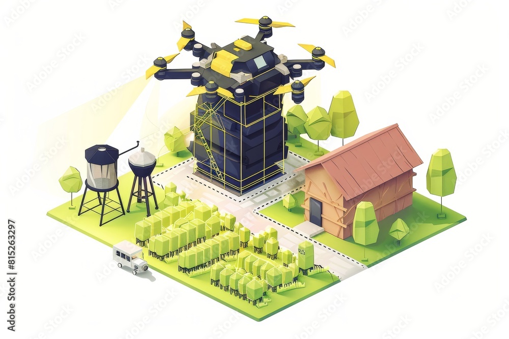 Poster high tech aerial spraying by robotic drones in difficult terrain improves uav technology application