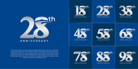 Set of Anniversary Logotype with swoosh, silver color can be use for special day celebration