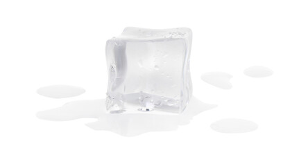 One melting crystal clear ice cube isolated on white