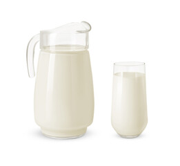 Obraz na płótnie Canvas Glass and jug with milk isolated on white