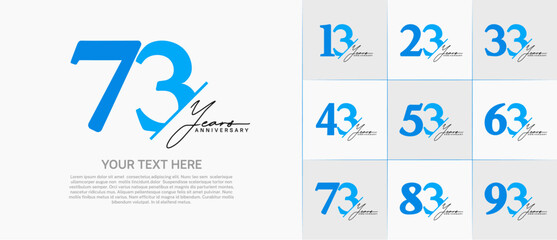 Set of Anniversary Logotype blue color with black calligraphy can be use for special day celebration