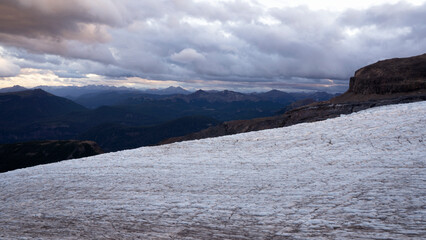 Alpine landscape. View of Tronador hill and Casta&ntilde;o Overo glacier ice field at sunrise in the Andes cordillera, Patagonia Argentina.