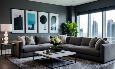 Urban Chic Metropolitan Marvel and Plush Comfort in the Modern Mansion Living Room