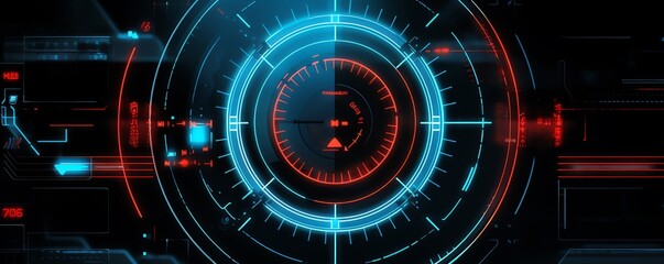 Obraz premium Holographic crosshair interface side view showcasing a simplified targeting hologram.