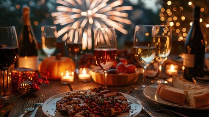 Fourth of July Celebration Table with Red, White, and Blue Fireworks Backdrop