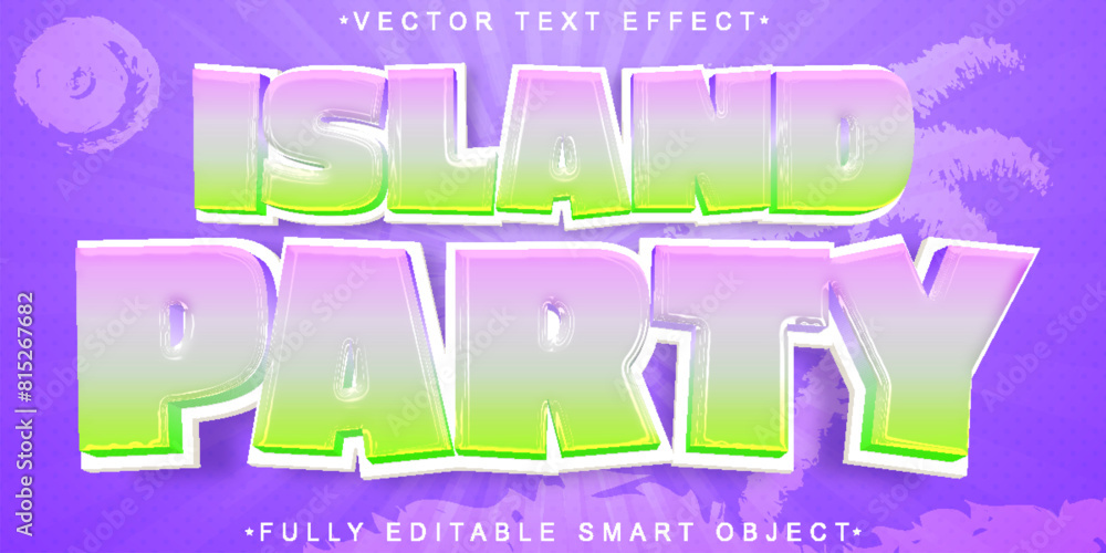 Poster cartoon island party vector fully editable smart object text effect