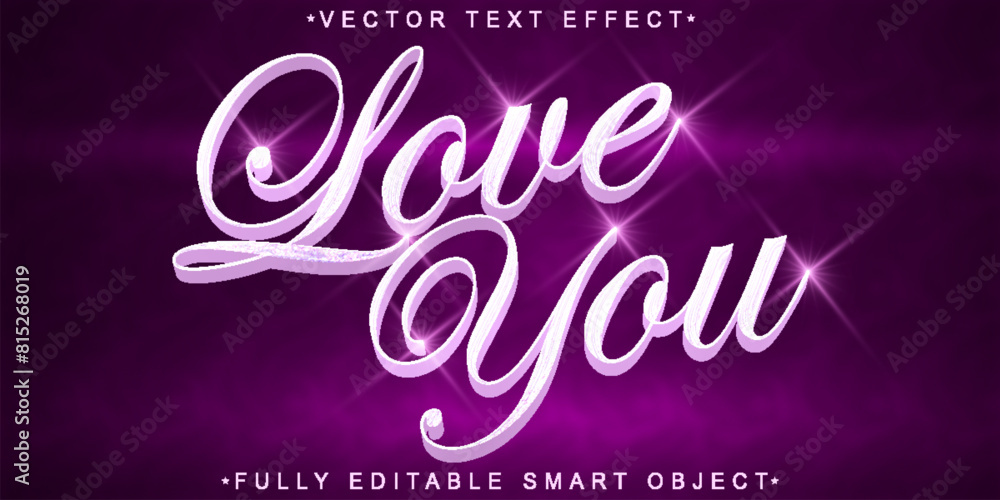 Poster pink shiny love you vector fully editable smart object text effect