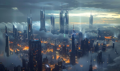 Fototapeta premium illustration of a futuristic metropolitan city design with sleek and bright buildings
