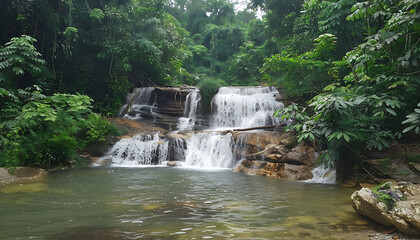 Captured the serenity of a secluded waterfall amidst lush greenery