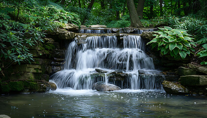 Captured the serenity of a secluded waterfall amidst lush greenery