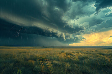Fototapeta premium dynamic energy photo of a thunderstorm crossing the plains