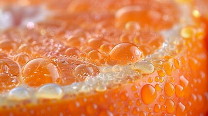 Close-up view of refreshing orange zest covered in sparkling water droplets, capturing the fresh, zesty essence of ripe oranges in vivid detail