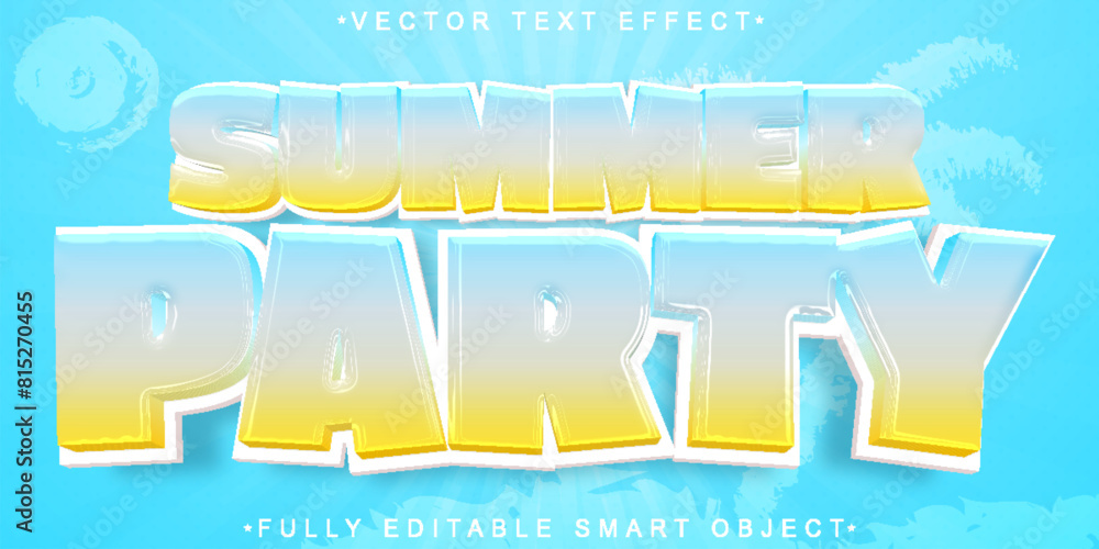 Poster cartoon summer beach party vector fully editable smart object text effect