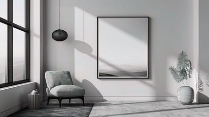 minimalist gallery-inspired setting, a sleek metal frame hangs on a pristine white wall