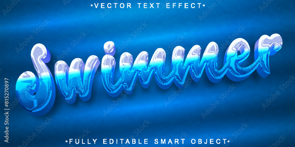 Poster cartoon blue swimmer vector fully editable smart object text effect