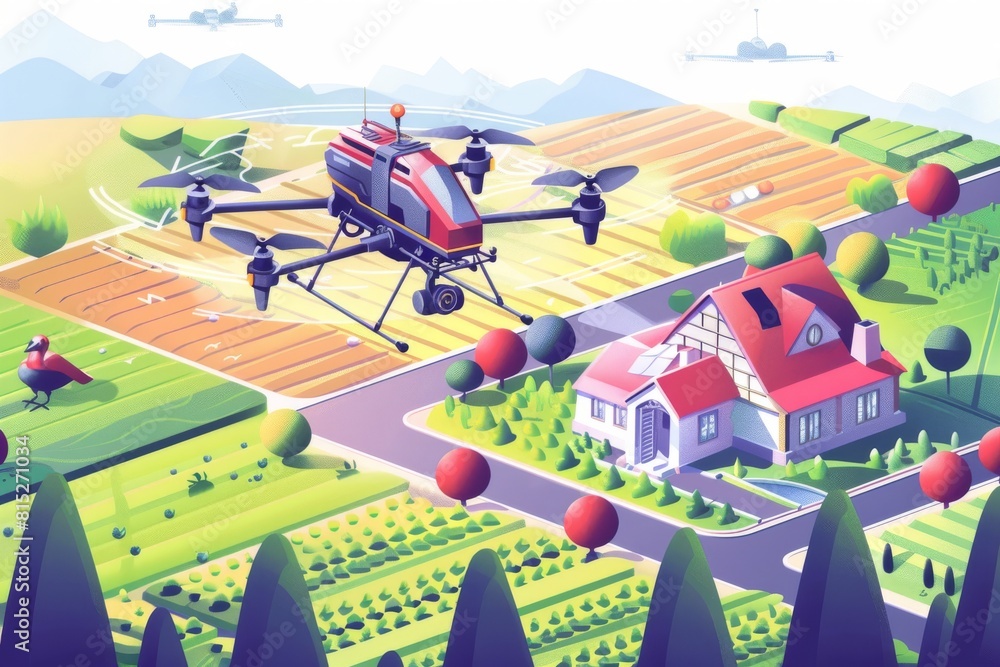 Poster advanced control and monitoring in farming use field drones for precision agriculture, focusing on b