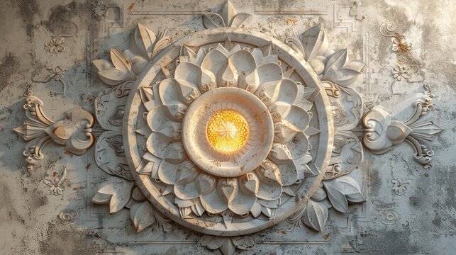 mandala symbolism, a white mandala symbol with intricate designs representing interconnectedness and spiritual enlightenment