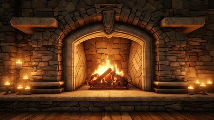 Cozy fireplace with crackling flames