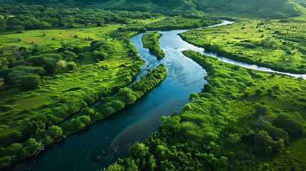 beautiful river passing through green landscape, wallpaper 
