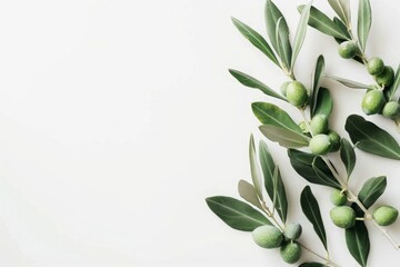 beautiful twigs with green olives on a gray background. Place for text - Powered by Adobe