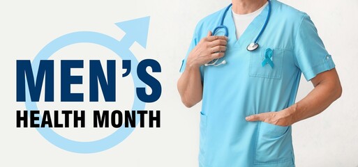 Banner for Men's Health Month with male doctor with stethoscope
