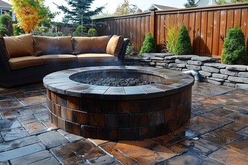 Naklejka premium Fire Pit and Couch in Backyard